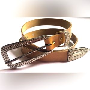 Vintage Madonna Belt Co. Tan Leather Western Belt W/ Silver Tone Buckle Size ML